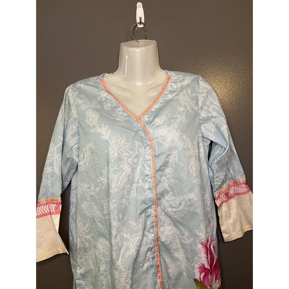 Sapphire Blouse Womens Small Blue Floral 3/4 Bell Sleeve Tunic Top Boho